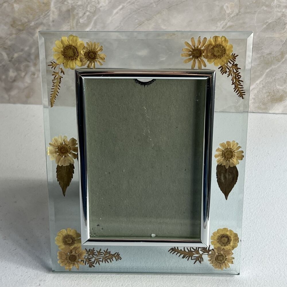 Vintage Pressed Dried Flowers Glass Picture Frame Botanical Floral Art Decor